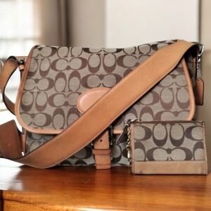 Coach Vintage Signature Crossbody Bag in Brown and Tan Set #6081